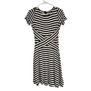 Trulli Black White Stripe Crossover Waist Midi Dress Size Small